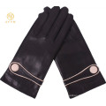 Классические черные женские перчатки Кожаные кнопки Овчина кожаные перчатки для дам